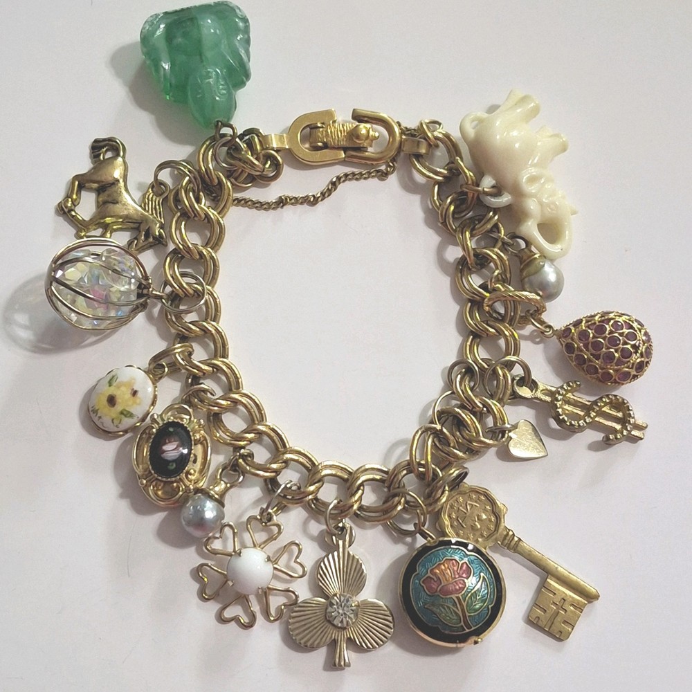 Vtg Monet Gold-tone 15 multi-color Dangling Charms