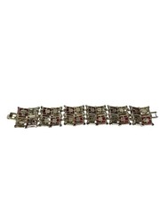 Vintage KRAMER NY Red & White Square Cabochon Checkers Link Bracelet Gold Tone