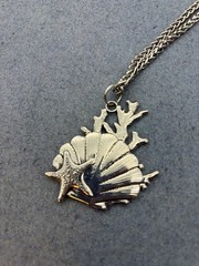 Nautical Pendant Necklace Silver Shell Starfish Coral Beach Vacation Travel