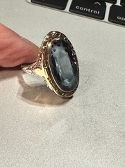 RARE VINTAGE 1930s UNCAS 14K TRI-COLOR GOLD BLUE SPINEL COCKTAIL RING 4.78 g