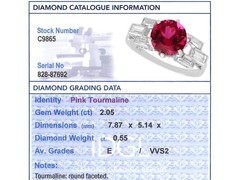Art Deco 2.05Ct Pink Tourmaline and 0.55Ct Diamond Platinum Ring Circa 1925