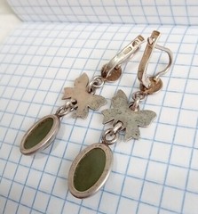 Vintage Earrings natural Nephrite stones Sterling Silver 925 star USSR Jewelry