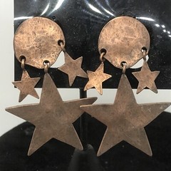 Vintage High End Fashion Jewlery Copper Moon & Stars Clip-on Earrings