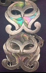 Vintage 7″.5 Mexican Silver inlaid Abalone Link Bracelet