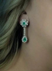 Art Deco Style Lab-Created Emerald & Diamond Wedding 14K White Gold FN Earrings