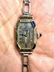 1920’s LADY IOCO 14K WHITE GOLD & SAPPHIRE WATCH W/ ORIGINAL 1/20 GF BAND -RARE!