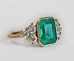 Art Deco Green Emerald Lab Created Diamond Wedding 14K Yellow Gold Finish Ring