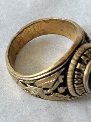 Vintage US Army MP Police Ring Size 6.5 With Simulated Emerald