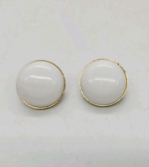 Monet White Clip-on Earrings Gold Tone Round Button Art Deco Vintage .75 in