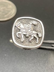 Vintage Knight Horseman Cufflinks Silver tone Black Granule Heraldic