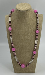 Vintage Art Deco Style Pink Purple Clear Plastic Bead Necklace 25 Inch