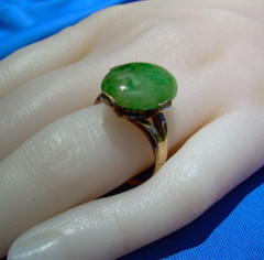 Original EARTH MINED Green Jadeite JADE Deco Engagement Ring 14K GOLD Solitaire
