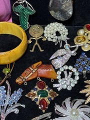 Costume Jewelry Brooch Lot Bakelite, Eisenberg, Jay Strongwater, Swarovski, JJ