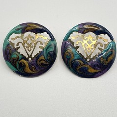 Vtg Earrings Multi Colored Lot 4 Pairs Greens Teal Gold Tone Filigree Open Work