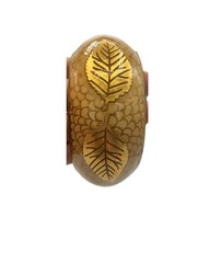 Vintage Wide Cream Gold Leaf Bangle Bracelet Autumn Fall Lucite Resin 2.5”