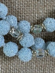 Vintage Marked Japan Necklace Acrylic Sugar Beads Frosted Blue Aurora 3 Strand