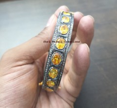 Natural Rosecut Diamond Citrine Gemstone 925 Sterling Silver Bangle Jewelry