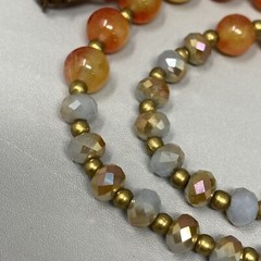 Stone Tassel Necklace Blue Gray Orange Gemstone Beads Graduating Chakra Long 32″