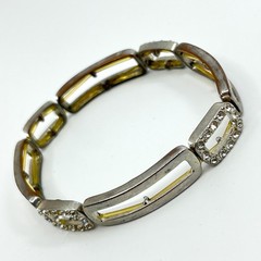 Vintage Art Deco Style Silver Tone Rhinestone Geometric Link Stretch Bracelet
