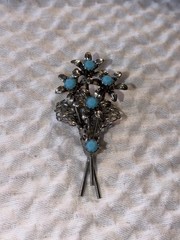 Woman’s Silver Turquoise Brooch Flower Bouquet