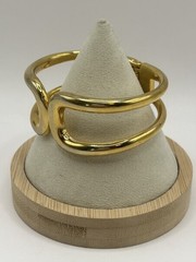 Vintage Gold Tone Modernist Hinged Cuff Bracelet Abstract Statement Spring Clasp