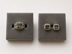 Sterling Silver Fire Topaz Gemstone Ring Size 8 Cushion Cut & Earrings 925 Avon