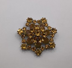 Vintage Silver Tone Topaz Pear & Square W/AB Oval Rhinestone Layered Star Brooch