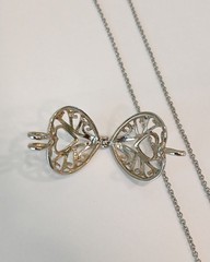 BEAUTIFUL VINTAGE filigree heart cage pendant necklace 8.1g~21″ EXCELLENT Condit