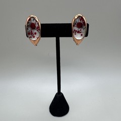 VINTAGE MATISSE RENOIR EARRINGS CLIP ON ENAMEL RED WHITE SIGNED COPPER 1 1/4″