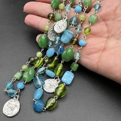 Multicolor Art Glass Lucite Bead 44” Long Flapper Necklace