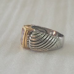 Vintage Two Tone Cable Band Ring 18K GE Pink CZ Size 9.75