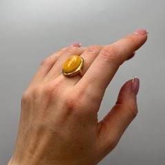 Vintage Women’s Jewelry Ring Gilt Silver 800 Natural Baltic Amber Marked S 8.5