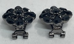 Liz Claiborne Black Cut Glass Clip Earrings & Dangle Drop Black Gunmetal Choker.