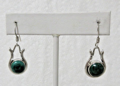 Vintage Sterling Silver Malachite Dangle Pierced Earrings