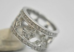Crystal ring or wide band boho cocktail pinky sterling silver Size 5.50
