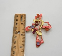 Vintage Christian Lacroix Cross Pendant Brooch Orange Enamel Rhinestone COA Made