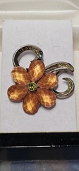 LC Lauren Conrad Topaz Amber Stone Floral Brooch Pin Gunmetal Rhinestone Signed