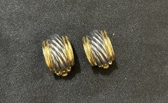 Vtg TJ M USA Half Moon Roped Earrings Silver Gold Toned Clip On Stud Cuffs