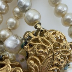 1950s Vintage Faux Pearl RHINESTONE Gold Filigree Bridal Set Earrings & Necklace