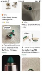 Vintage Style Cuff Links With Green Stone Cabochon.
