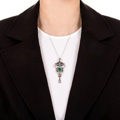 Green Emerald & White Lab Created Diamond Wedding 14K White Gold Finish Pendant