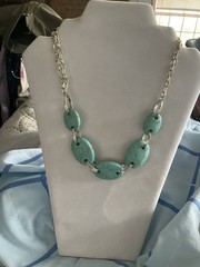 Vintage Large Turquoise Bead Silver Tone Etienne Aigner 17-20in.Necklace New