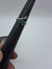 Vintage 850 Platinum Emerald and Diamond Bypass Ring Sz 6
