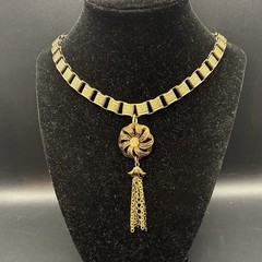 Vintage Faux Opal Charm On New Victorian Book Chain Necklace,Antique Finish OOAK