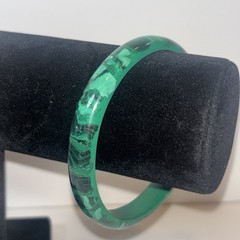 Green Faux Malachite Resin Bangle Bracelet Marbled Lucite Acrylic Vintage