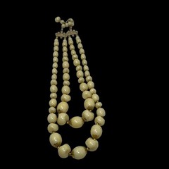 Vintage Yellow Beaded Necklace with Gold Spacer Beads Made in Hong Kong