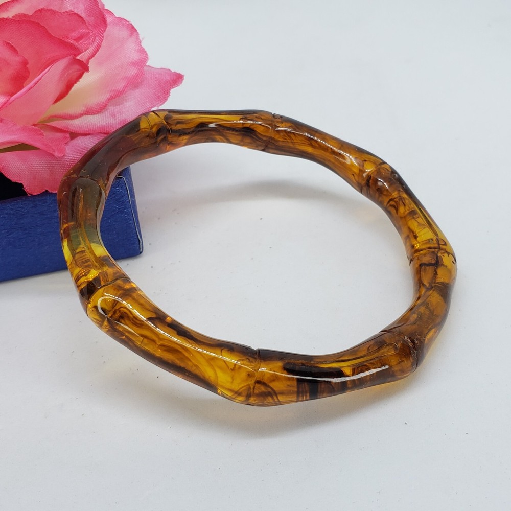 Amber Color Smoky Lucite Bamboo Bangle Bracelet
