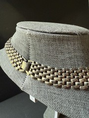 Vintage Necklace Basket Weave Panther Link Necklace Silver Tone Choker Career