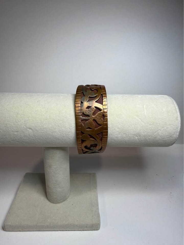 Vintage Artisan Carved Copper/Brass Cuff Bracelet