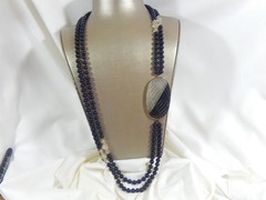 STERLING SILVER 925 CARVED FROSTED ROCK CRYSTAL & ONYX 36″ STATEMENT ONYX